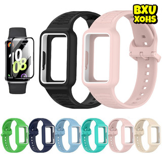 สายรัดกรณีซิลิโคนฟิล์มแก้วนิรภัย for Huawei Band 10 9 8 7/ Samsung Galaxy Fit 3 หน้าจอป้องกันยางกีฬาอุปกรณ์เสริมวงปกนุ่ม