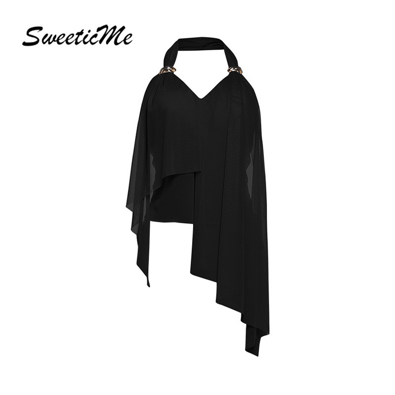เสื้อสตรี SweeticMe ใหม่ สไตล์ halter camisole ดีไซน์ลายพิมพ์สีทึบ ใส่สบาย เหมาะสำหรับโอกาสในวันหยุด