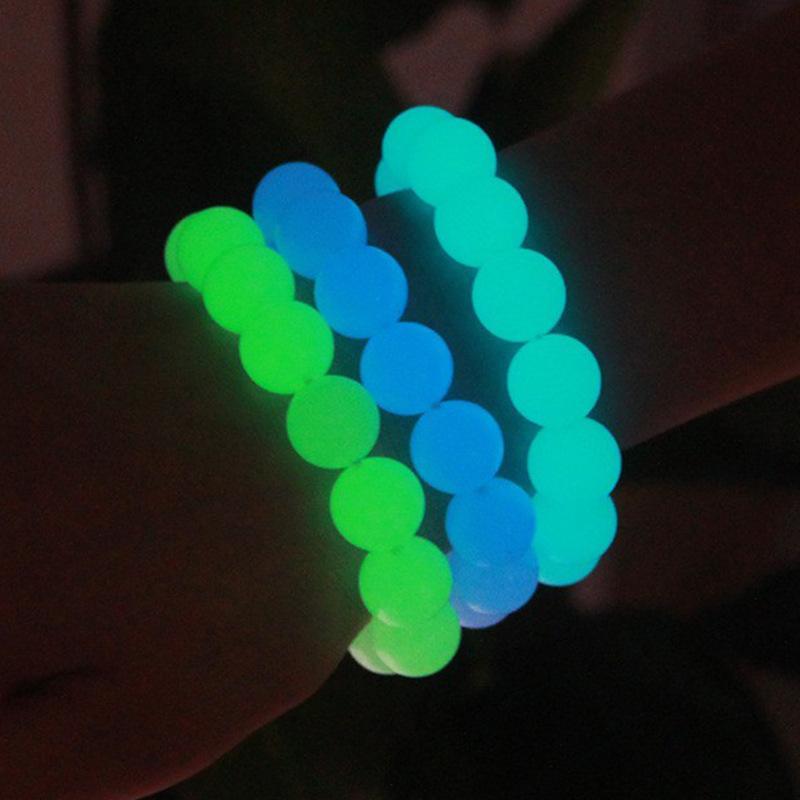 กำไลข้อมือหินเรืองแสงสีฟ้า ในที่มืด พร้อมลูกปัดเรืองแสง