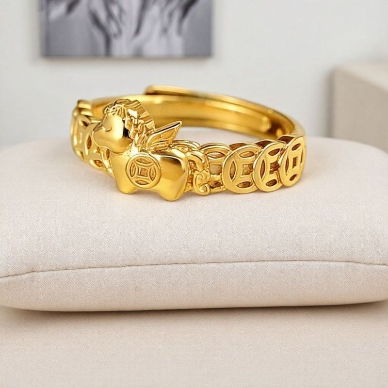 【马上有钱】2026新款金色马钱纹戒指招财寓意钱币戒指1.10[Money Now] 2026 New Gold Horse Coin Pattern R Symbolizes Fortune Coi