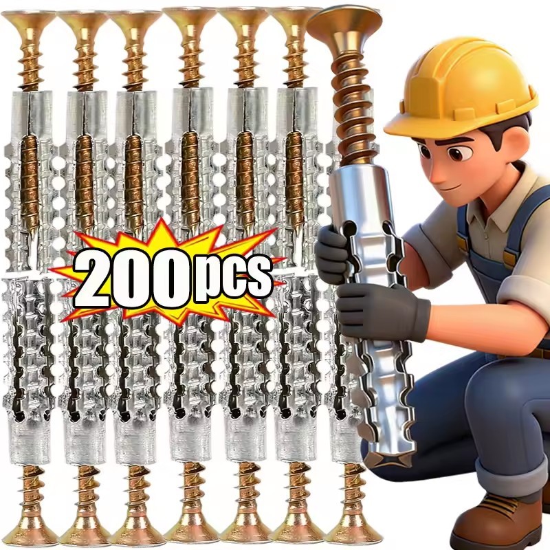30/50/100/200 ชุดท่อขยายโลหะหยัก / ตัวยึดผนังคอนกรีต Bolt Anchors / สกรูแตะตัวเอง