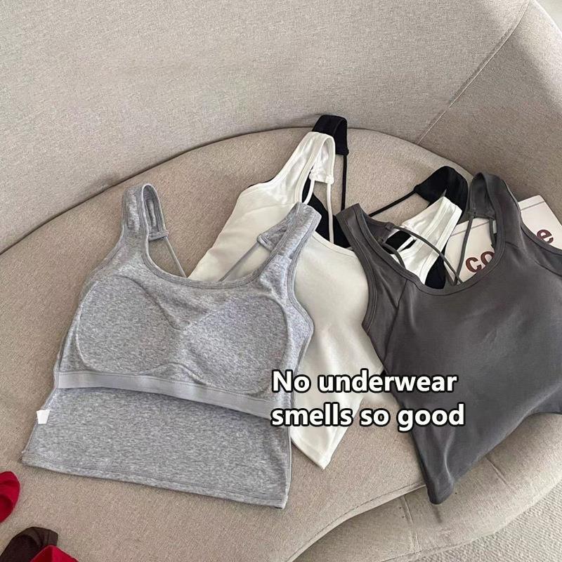 AOCHELOR กีฬาเสื้อกล้ามผู้หญิงสีทึบขนาดใหญ่ U คอ Cross Non-marking One Bra Pad สวมใส่ด้านนอกด้านล่าง