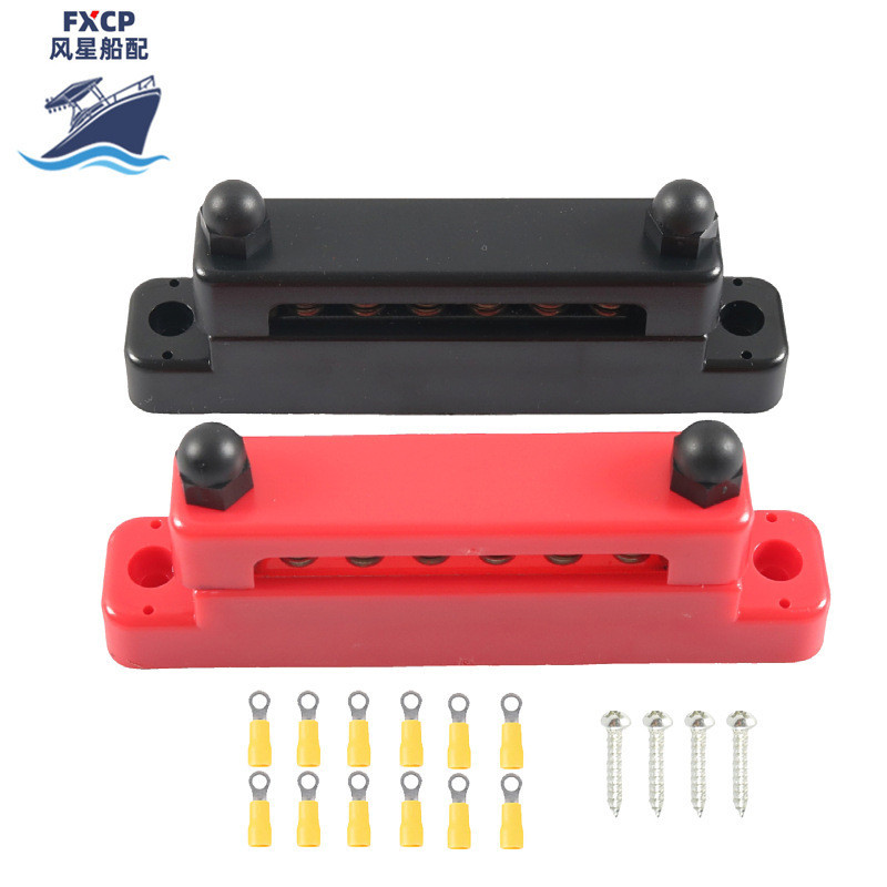 อุปกรณ์เสริมเรือ 6 ช่อง Busbar 2M6 Terminal Post + 6M4 Terminal Screw 48V 150A Busbar สินค้าโรงงานคุ