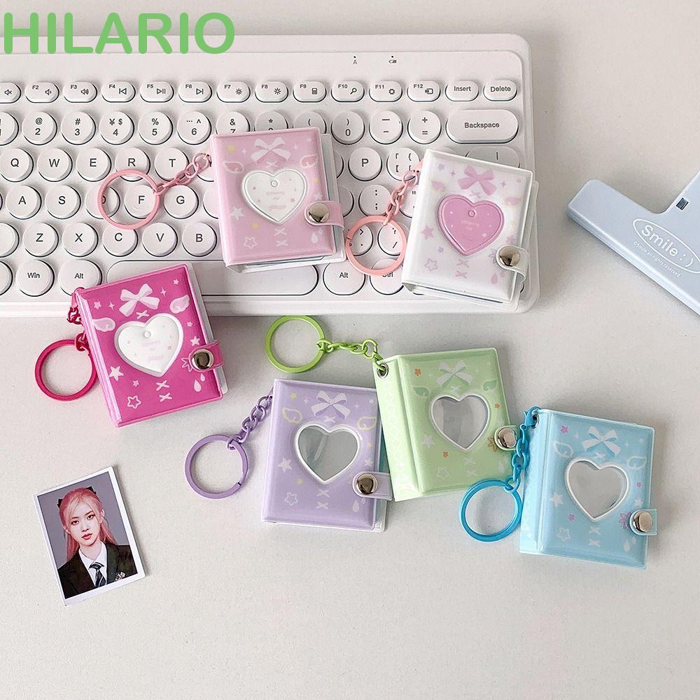 HILARIO Mini Photocards Holder, Love Heart Hollow แขวนกระเป๋าอัลบั้มรูปพวงกุญแจ,แบบพกพา 2 นิ้ว Snap ปิดผีเสื้อโบว์ภาพเก็บพวงกุญแจผู้หญิงสาว
