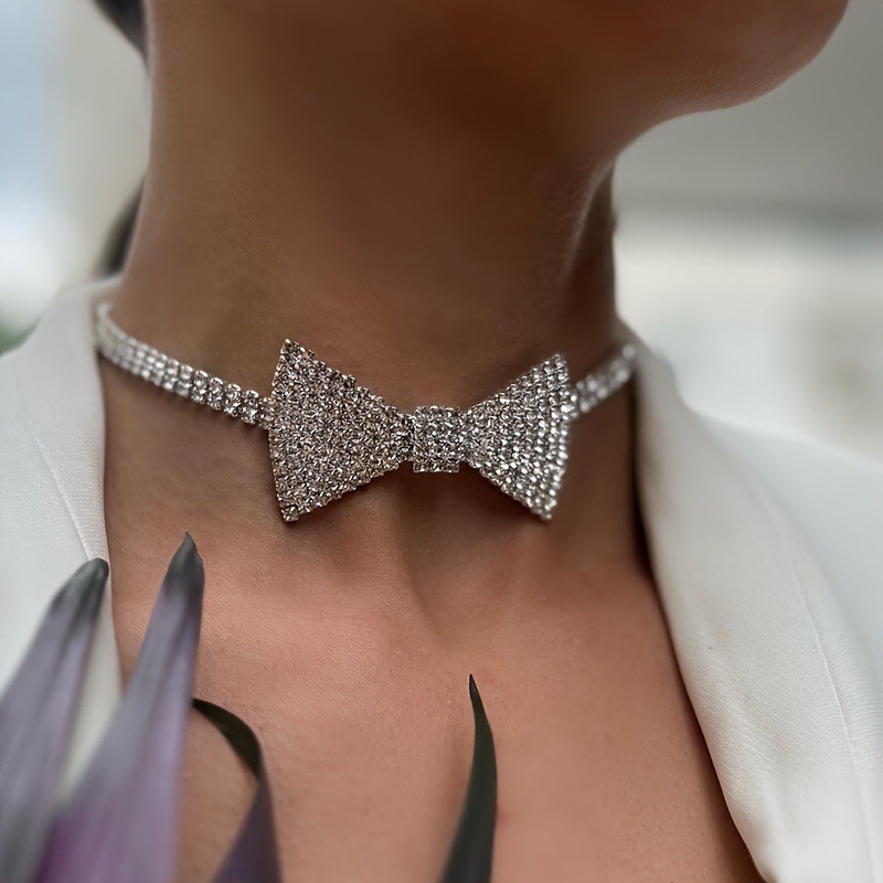 สร้อยคอโบว์ 여성 ตกแต่งด้วยเพชรสังเคราห์ ดีไซน์เซ็กซี่ ยอดนิยม KNJ5