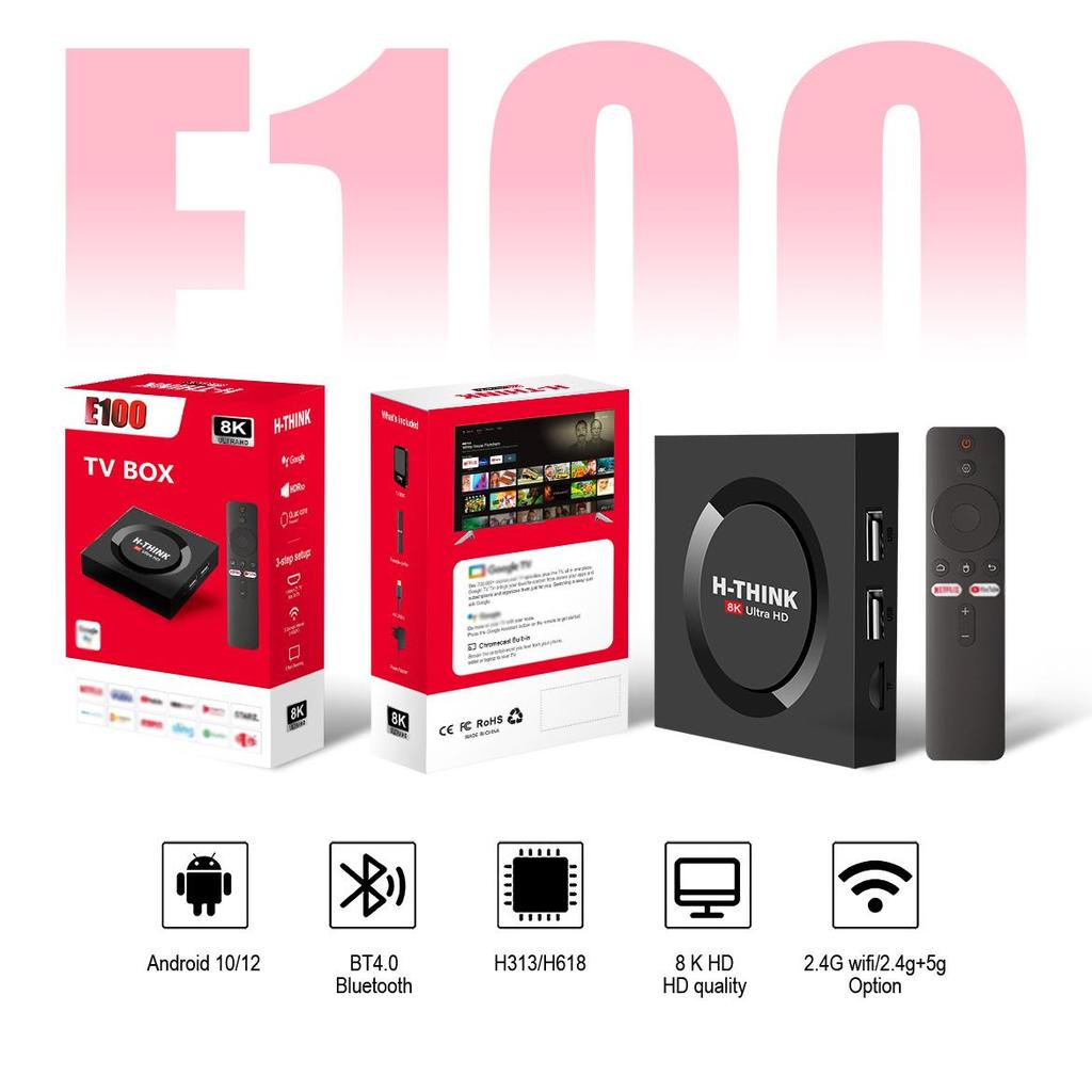 E100 Android TV BOX H-THINK8K Internet TV Player TV Top BOX กล่องทีวี