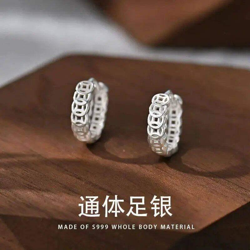 国潮999纯银财质性感睡衣女小女小女小女女女小个性感复古多耳饰999เงินสเตอร์ลิงเหรียญหูแหวนสําหรับผู้หญิงgg