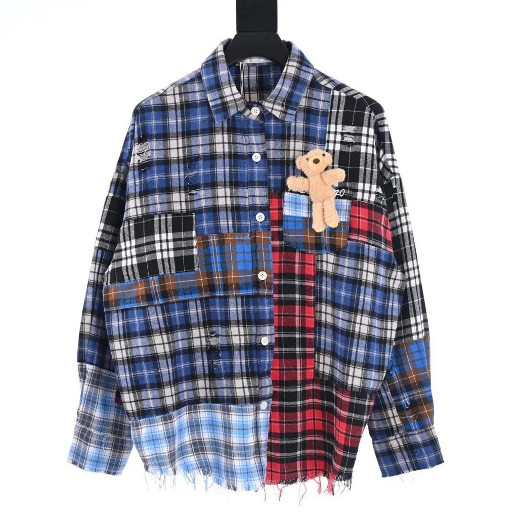 เสื้อเชิ้ตแขนยาว 13DE MARZO Style Pocket Bear Stitching