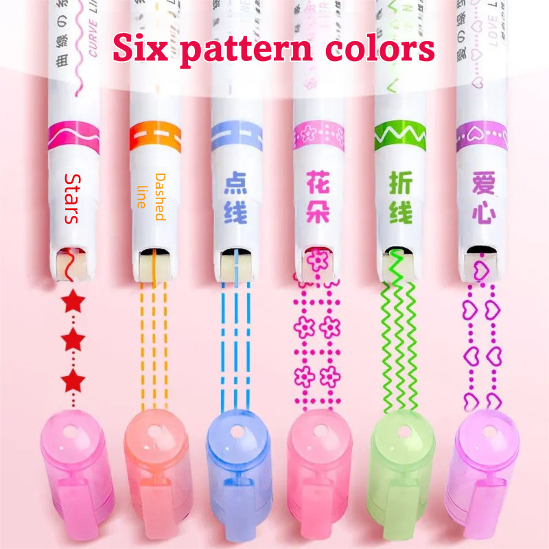 Creative 6 สีคู่มือลูกไม้ปากกา Wave ดอกไม้รูป Highlighter diy Contour Curve ปากกานักเรียน Key Marker ปากกา - รูปที่ 4