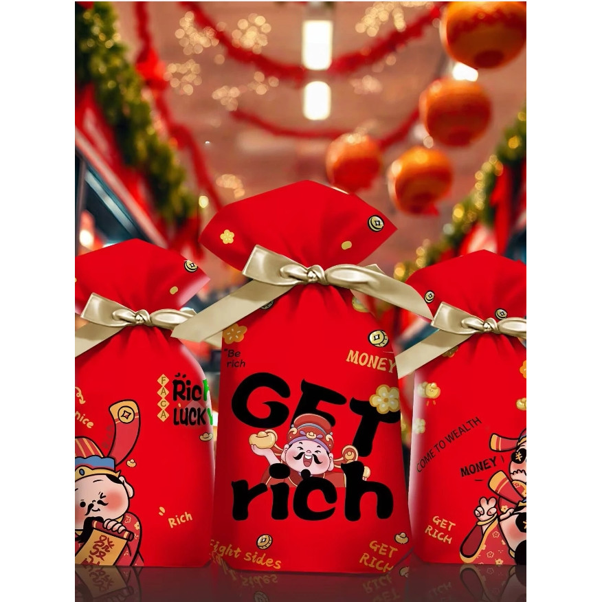 ✬2026 New Year Candy Bag Bundle Drawstring Snowflake Crisp Packaging Biscuit Cookie Nougat Bag✽