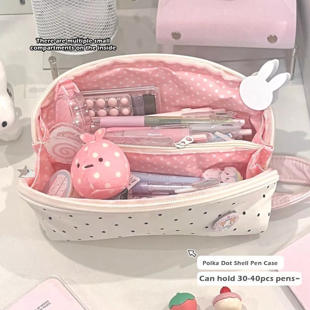 WKPFR893 ดินสอ , Polka Dot กระเป๋าปากกาความจุขนาดใหญ่, กระเป๋าเก็บเครื่องเขียนรูปเปลือกหอยอเนกประสงค์แบบพกพาอุปกรณ์การเรียน