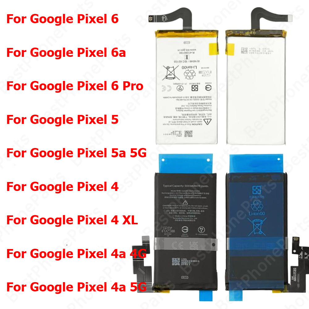 1 ชิ้นแบตเตอรี่สําหรับ Google Pixel 6 Pro 6a 5 5a 4 XL 4a 5G GLU7G GMSB3 G63QN G27FU GTB1F G025E-B G