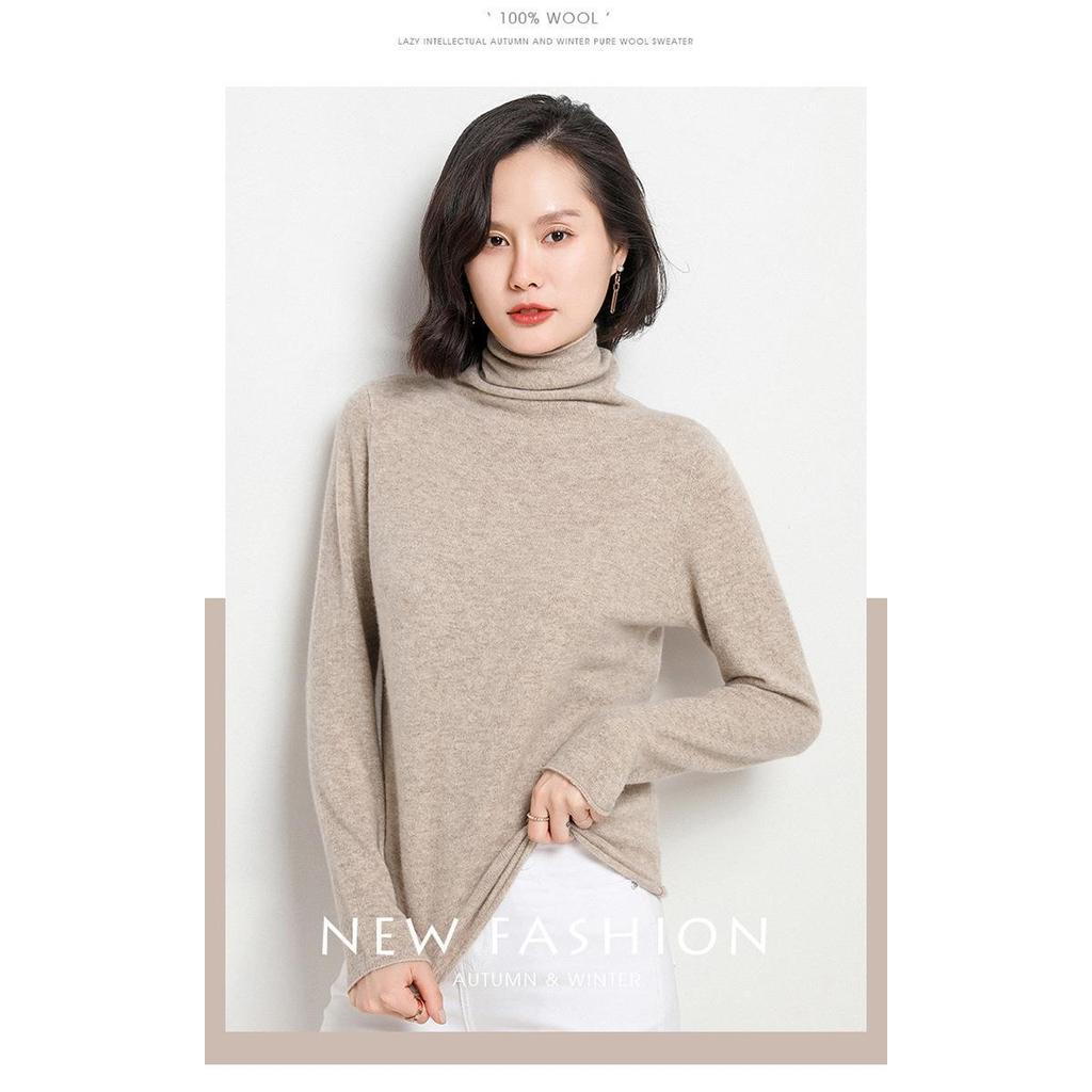 COD 2026 All-Matchคอเต่าเสื้อกันหนาวแคชเมียร์ผู้หญิงขนสัตว์บริสุทธิ์กองคอปกถักเสื้อกันหนาวฐานฤดูใบไม