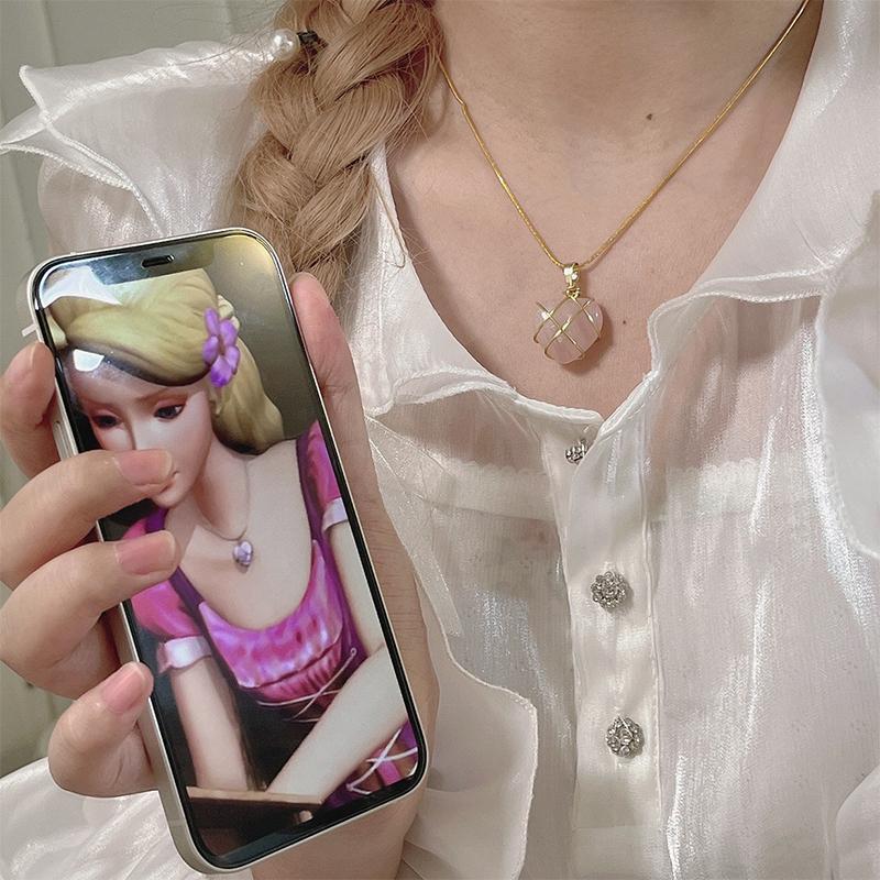 Newsmallbrains แฟชั่นโอปอลหัวใจสร้อยคอคริสตัลสร้อยคอผู้หญิงสาว Rose Quartz สร้อยคอเครื่องประดับอุปกร