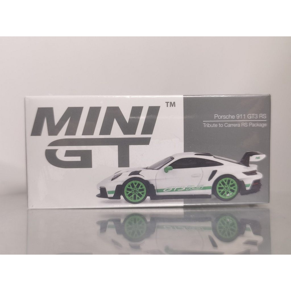 1/64 MINI GT minigt #630 Porsche GT3RSรถรุ่นสีขาวสีเขียวล้อรุ่นรถยี่ห้อใหม่ยังไม่ได้เปิด Perfectioni