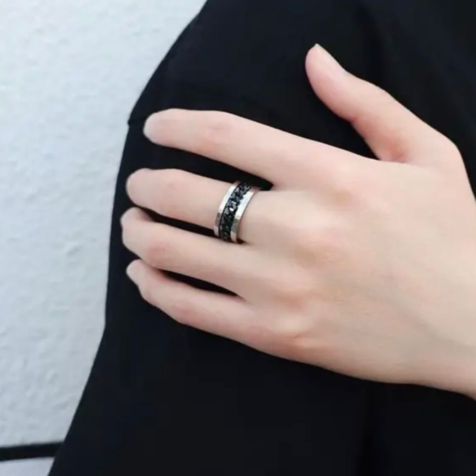 RANTI SILVER BLACK SPINNER TITANIUM RING, REALESE STRESS RING, ANTI-RUST, ANTI-FADING และ DOES ไม่ทํ