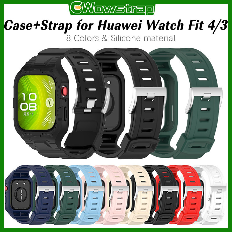 กรณีซิลิโคนกีฬา + สายรัด for Huawei Watch Fit 4/3 ผู้ป้องกันหน้าจอ ฝาครอบกันชนยางอ่อนเข็มขัดปรับได้ for Huawei Fit 3