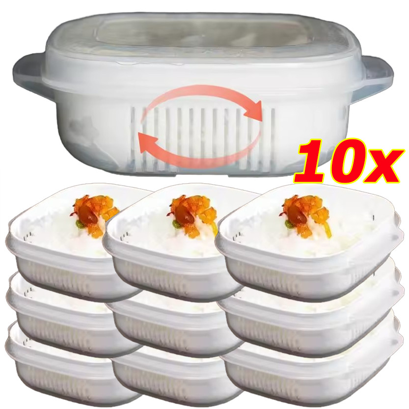 3/5/10 ชิ้นกล่องเก็บข้าวพลาสติก / กล่องอาหารทนความร้อนแช่แข็งแบบพกพา / ตะกร้าท่อระบายน้ําผักผลไม้