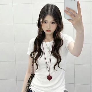 ส่งไวจากไทย เสื้อยืดผู้หญิง แขนสั้น ผ้าร่องนุ่ม ปักตัวอักษร ดีไซน์เรียบหวานYOUMI