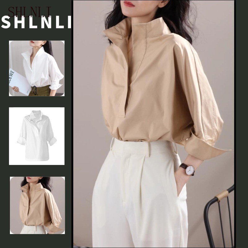 เสื้อแขนกุหลาบผ้าฝ้ายสำหรับผู้หญิง ฤดูใบไม้ร่วง ทรงหลวม สวมใส่ง่าย