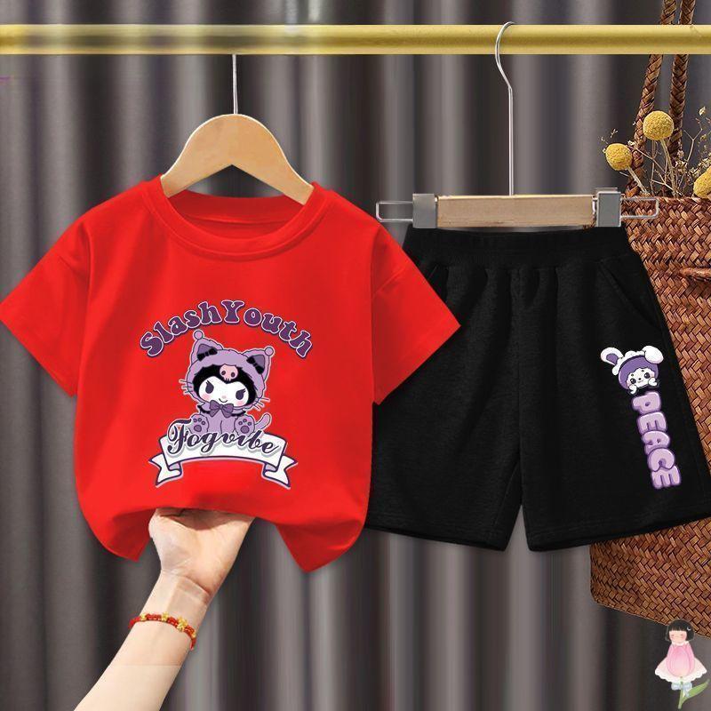 [COD]（ชุดเสื้อยืดและกางเกงสั้นเด็ก）ชุดฤดูร้อนสำหรับเด็กผู้หญิง, เสื้อยืดสาวน้อยมีสไตล์, กางเกงขาสั้นลายการ์ตูนน่ารัก, ชุ ราคา ถูกที่สุด ดีลบีเคเค แกลเลอรีภาพที่ 5