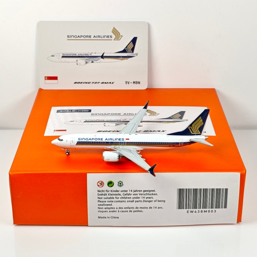 สต็อกพร้อมของแท้ - JC Wings EW438M003 1: 400 Singapore Airlines B737MAX8 9V-MBN รุ่นโลหะผสม