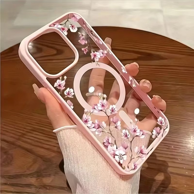 สีชมพูลายดอกไม้หรูหราออกแบบเคสแม่เหล็กสําหรับ ไอโฟน 16 15 11 12 13 14 มือโปร 17 สูงสุด 15 บวก 16จ ไร้สายชาร์จกันกระแทกปก