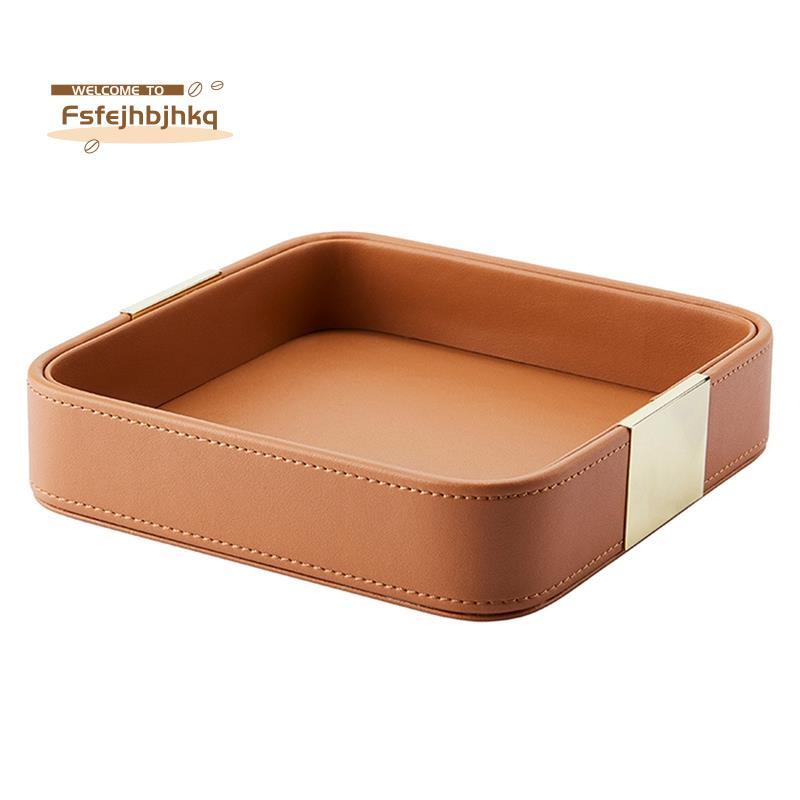 [fsfejhbjhkq]หนังถาดเก็บเดสก์ท็อปสแควร์จัดเก็บถาดกุญแจเครื่องประดับยุโรปลิ้นชักหนัง
