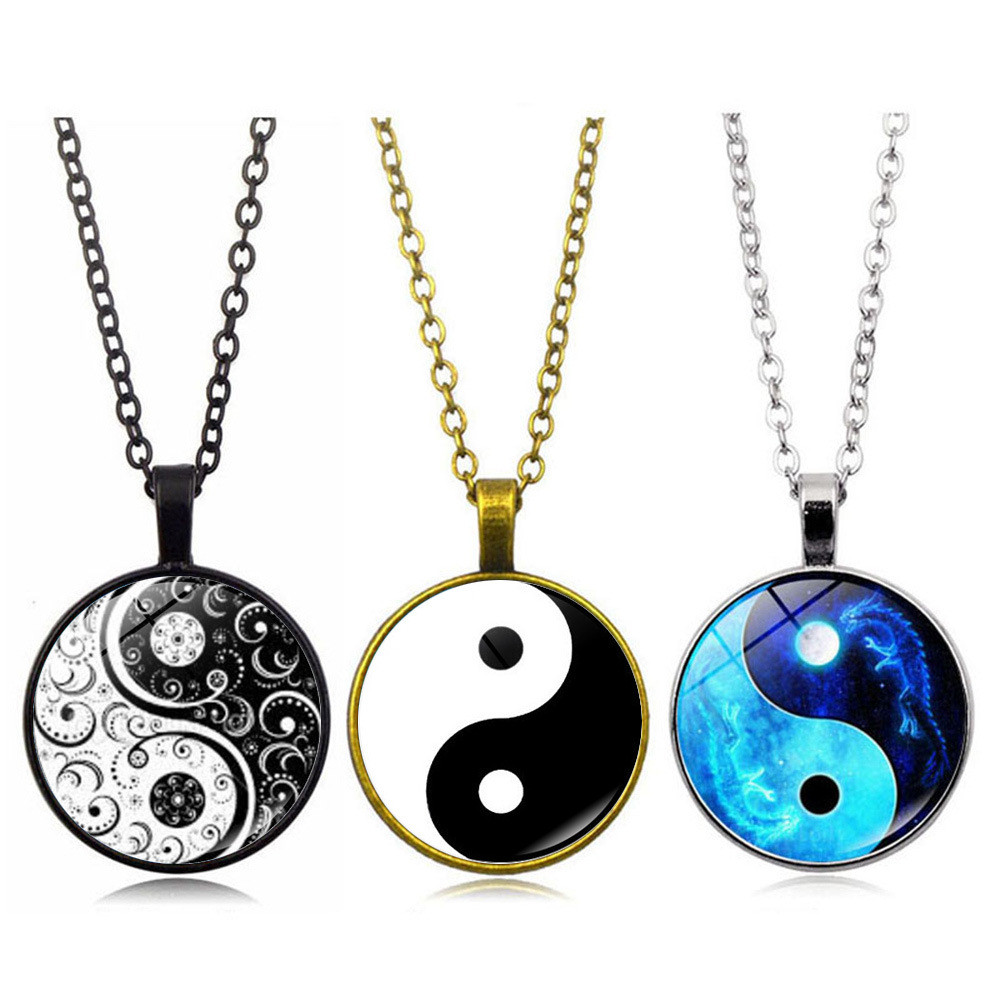 Spot Goods#Yin Yang Tai Chi Time Gemstone Pendant Necklace for Women Versatile European and American