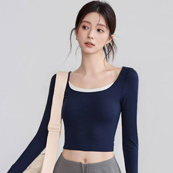 Yoga Clothes Nude Feel with Chest Pad Long Sleeve Beauty Back Slimming Shockproof Workout Top Pilate
