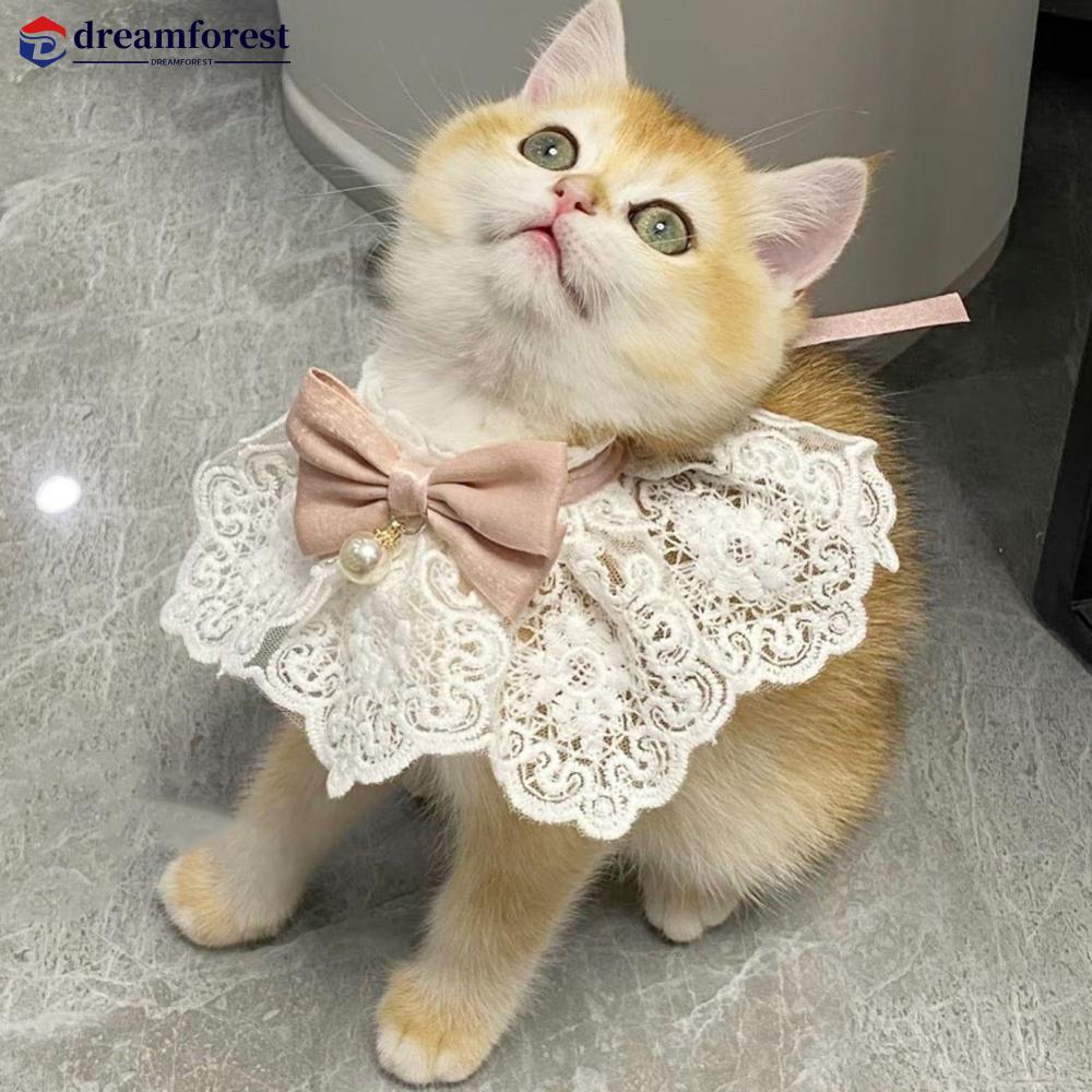 DFS ลูกไม้ Bowknot Pearl Collar แมวสุนัข Neckerchief สัตว์เลี้ยงลูกแมว Puppy String Bib สร้อยคอเนคไท