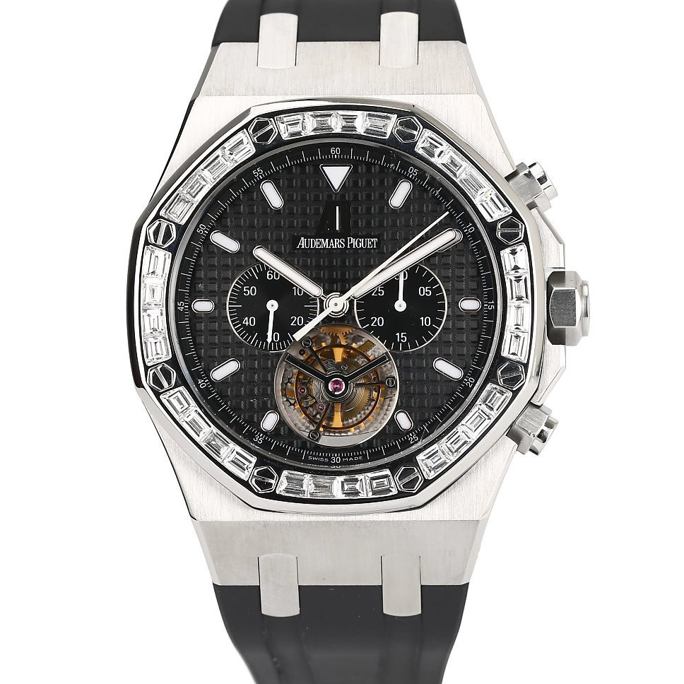 Aibi Royal Oak Offshore ประเภทคู่มือ Tourbillon Chronograph เหล็กด้านหลังเพชรนาฬิกาผู้ชาย Audemars P