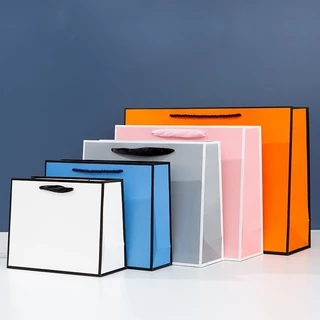 20 ชิ้น ถุงกระดาษสีขาวลายขอบดำ ถุงกระดาษของขวัญงานคราฟต์ ถุงกระดาษเปล่าพร้อมหูหิ้วเชือก