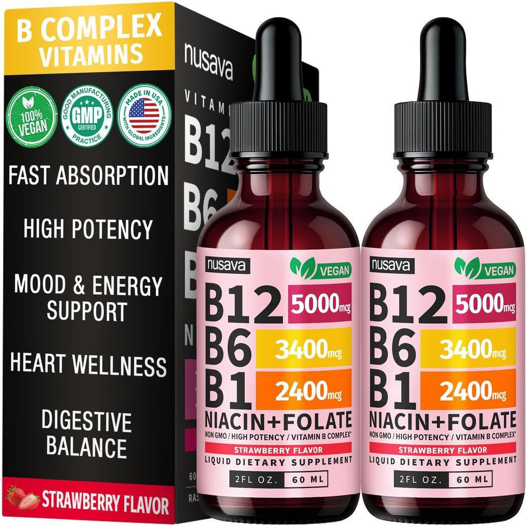 2Vitamin Pack B12and B6Liquid Drops,Vitamin B12Sublingual Vitamins B Complex-B12Vitamin5000Microgram