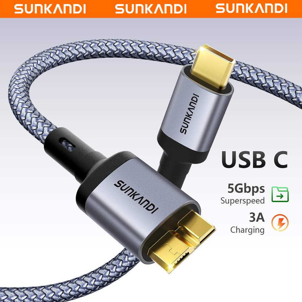 SUNKANDI 5Gbps USB C ถึง Micro B Hard Drive Cable Gold-plated Connector สําหรับ ExternalHard Drive แล็ปท็อป HUB MacbookPro โทรศัพท์