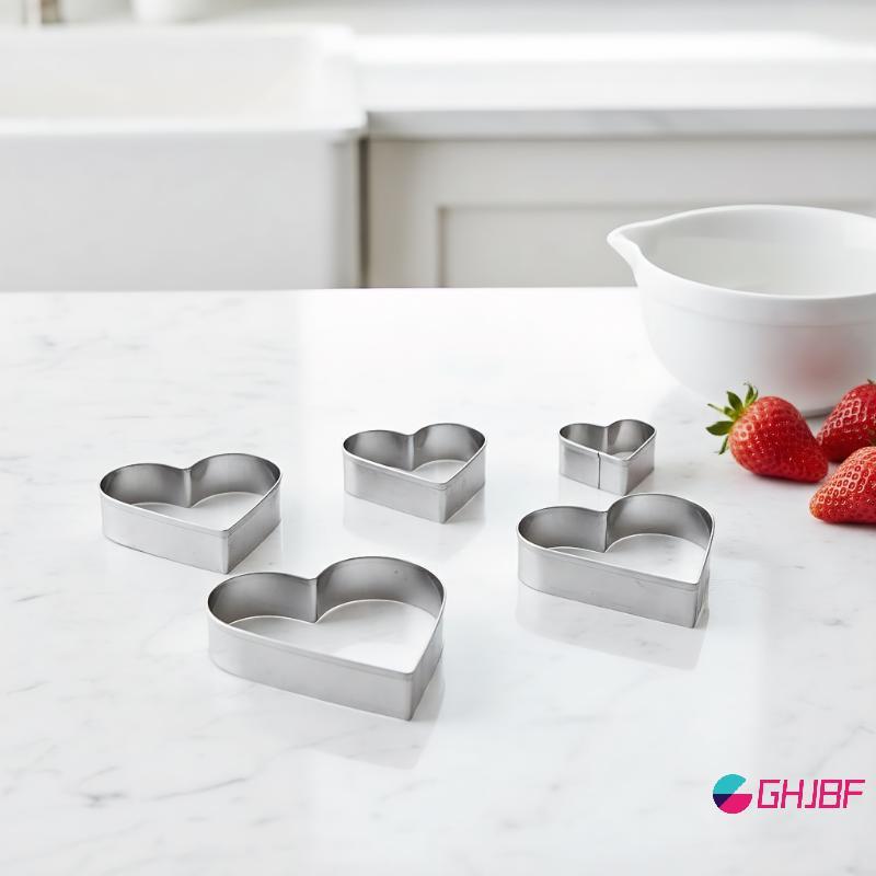 GHJBF] 5 ชิ้น/อัพเกรด DIY Love Heart สแตนเลสเครื่องตัดคุกกี้บิสกิตแม่พิมพ์ Fondant Pastry เค้กตกแต่ง