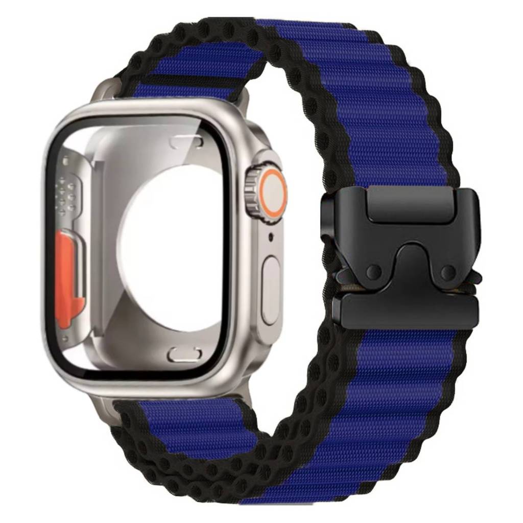 2-in1 Strap + Case Trail Nylon Loop Band กระจกนิรภัยป้องกันหน้าจอสําหรับ Apple Watch S11 46 มม.42 มม.44 มม.45 มม.40 มม.41 มม.IWatch Series 11 10 9 8 7 6 SE 5 4 se3 - รูปที่ 5