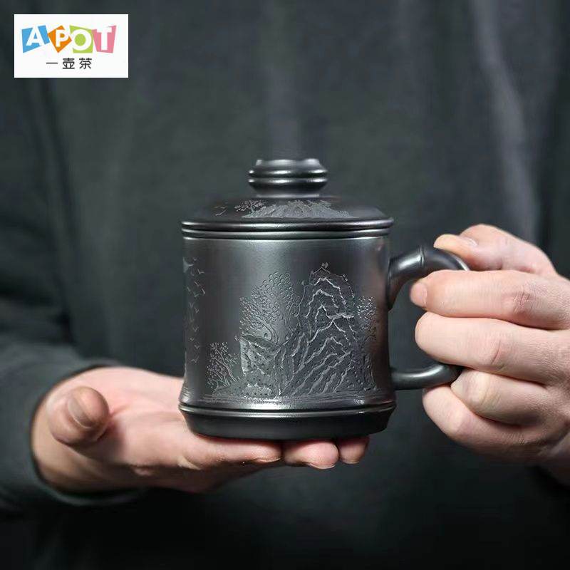 [a pot of tea] authentic Yixing 400CC raw ore purple sand black iron stone yellow purple sand cup wi