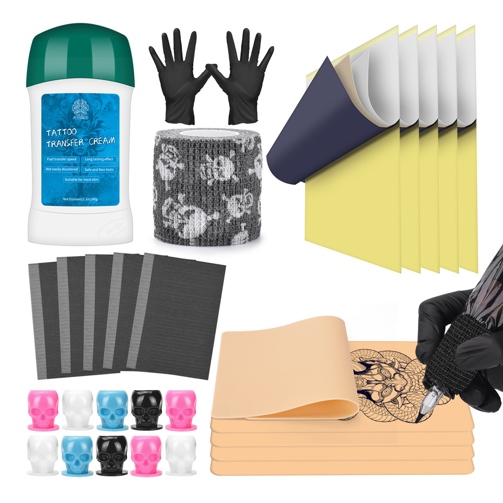 ATOMUS Tattoo Transfer Paper Set Blank Practice Skin False Fake Skin Beginner Supply Ink Cups Bandag