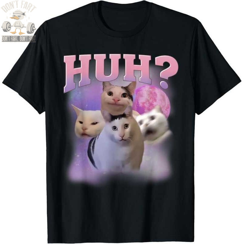 ตลก Meme Huh Cat เสื้อคนรักแมวอารมณ์ขันเสื้อยืด