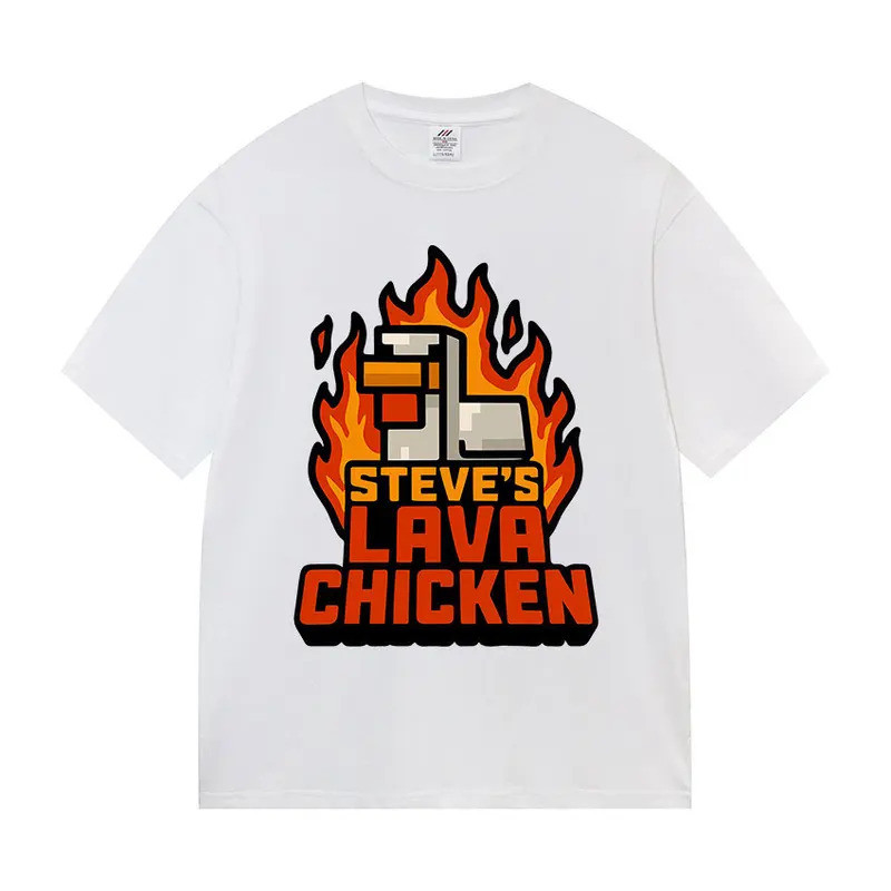 เสื้อยืดลายมีมตลก "Steve's Lava Chicken Jockey" สำหรับผู้ชายและผู้หญิง แฟชั่นอารมณ์ขัน เสื้อยืดผ้าฝ้