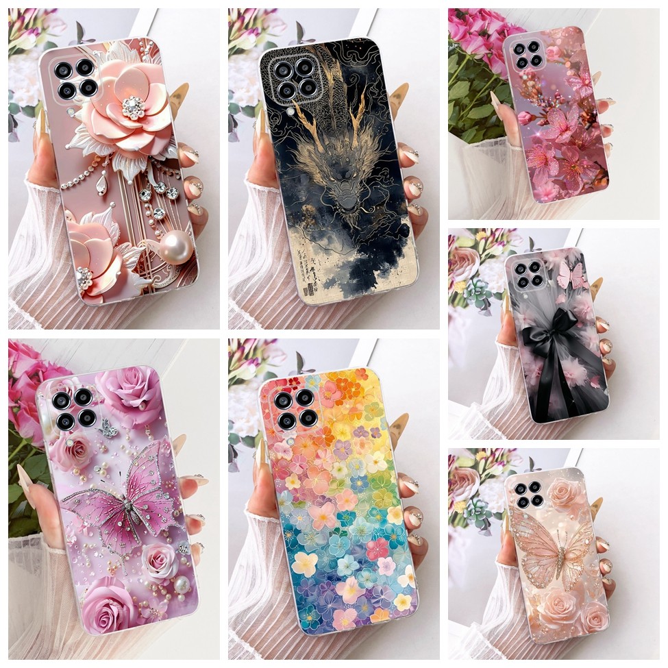 SAMSUNG ฝาครอบใสสําหรับSamsung M33 5Gกรณีแมวน่ารักแฟชั่นผีเสื้อตลกทาสีสําหรับSamsung Galaxy M33 5G M