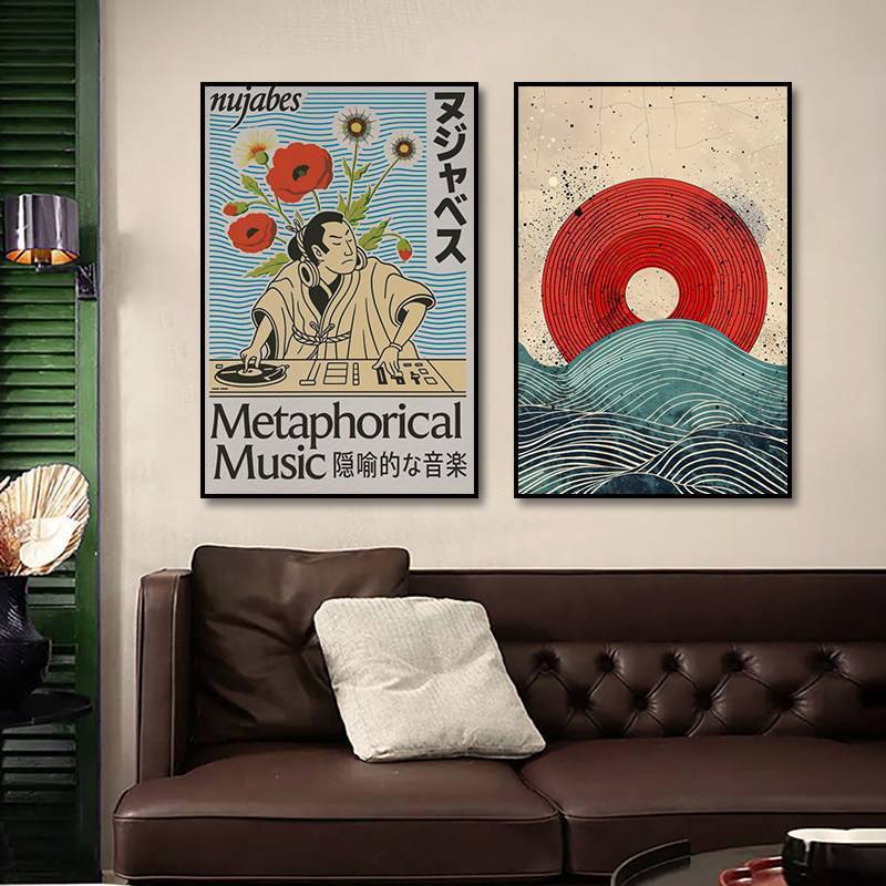 ญี่ปุ่น Retro แผ่นเสียงไวนิลผ้าใบ Wall Art สําหรับห้องนั่งเล่นเพลง Wall Study Studio Decor