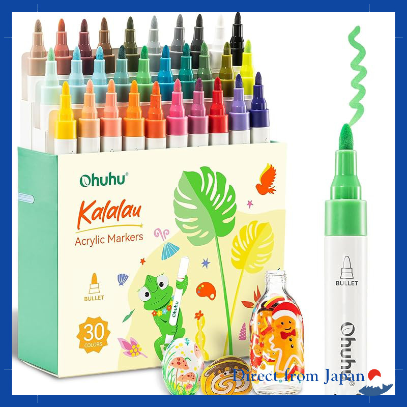 Ohuhu Acrylic Marker Pen Round Tip 30 Colors Set 4ml Non-Toxic Opaque Ink for DIY on Plastic, Cerami