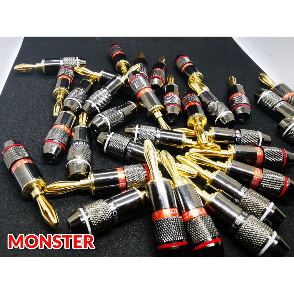 หัวบานาน่ายี่ห้อ Monster ชุบทอง24k หัวอย่างดี 3 ชิ้นส่วนต่อตัวล็อคสายใช้สายได้ไม่เกิน6mm(ขายเป็นคู่)