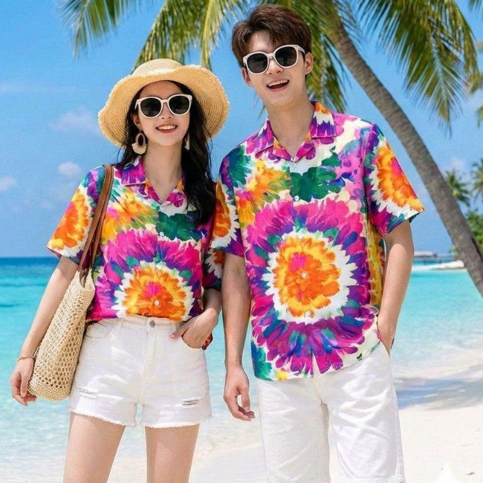 3135 เสื้อฮาวายลายมัดย้อม สีสันสดใส ไซส์S-8XL ผ้าโพลีพลีเมี่ยม ทรงวัยรุ่น หญิงชายใส่ได้ ลายคมชัด 1ตัว รูปที่ 5