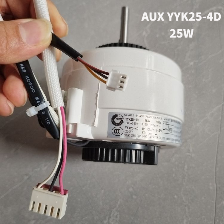 มอเตอร์พัดลม AC AUX YYK25-4D 25W 4 สาย (ปลั๊กคู่) สำหรับแอร์แขวน 2HP แท้ ใหม่