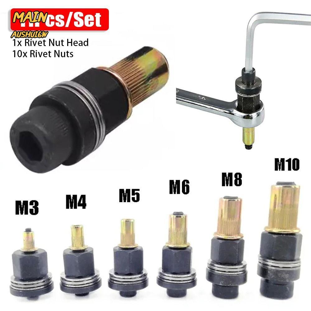 MAINAUSHUI6W 11 ชิ้น/เซ็ตคู่มือ Riveter เครื่องมือ, M3 M4 M5 M6 M8 M10 Mandrel Staple Hand Rivet NUT