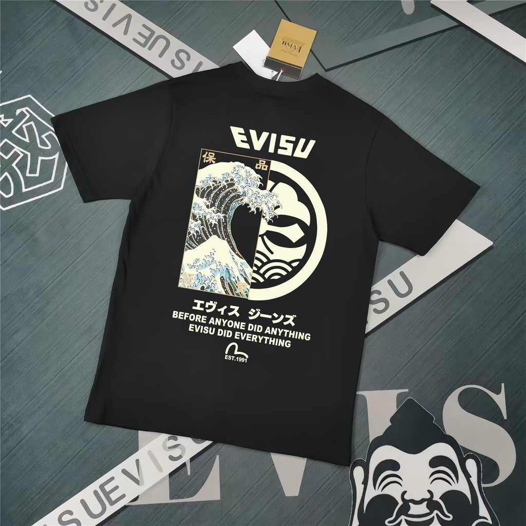 EVISU/Fushen/6XL คลาสสิกรอบคอแขนสั้นเสื้อยืดผู้ชายผู้หญิงสไตล์ Plus ขนาดฤดูใบไม้ร่วง Bottoming เสื้อ