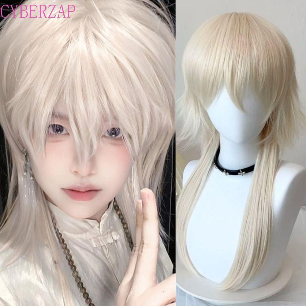 CYBERZAP แมงกะพรุน Mullet Head Wig ขนตาฟูกลมสังเคราะห์สีทองดำ สำหรับคอสเพลย์และสวมใส่ง่าย